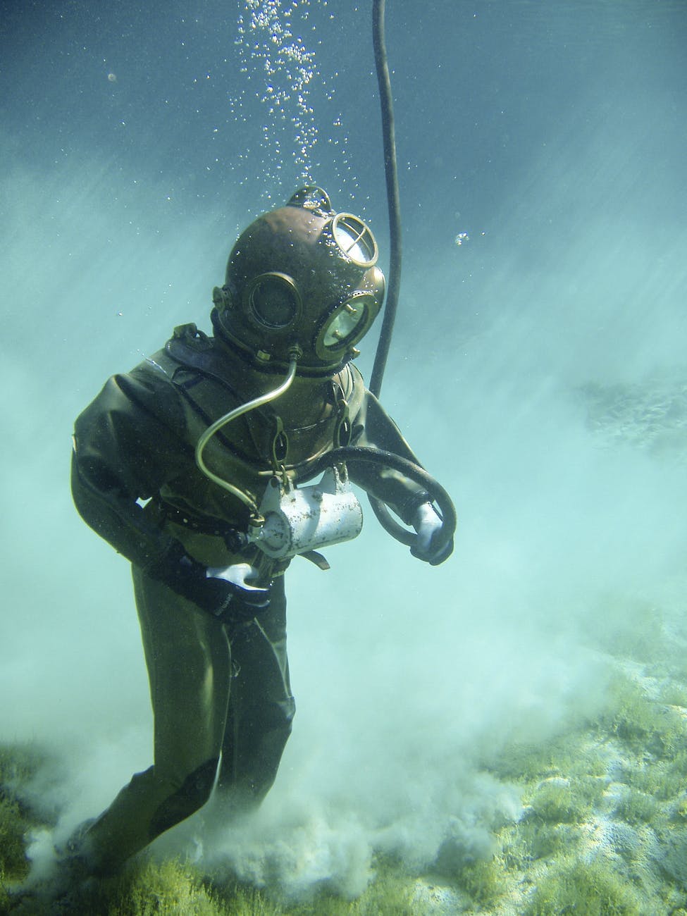 vintage underwater diving diving suit necessary to survive death deep underwater